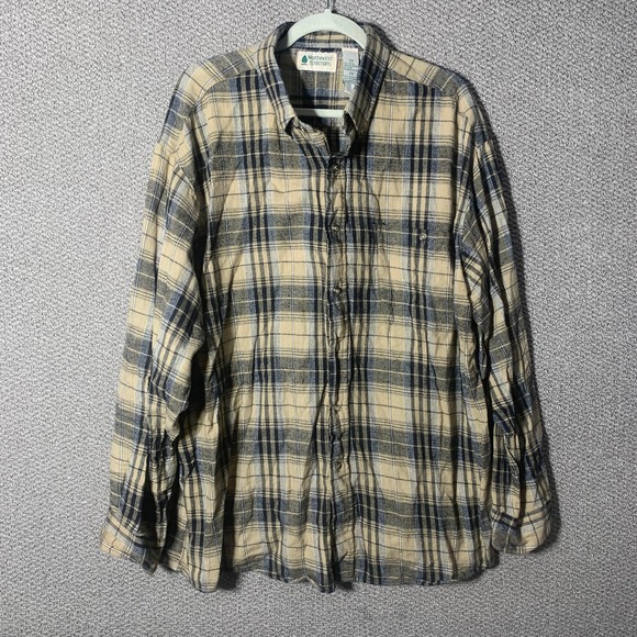 Vintage Northwest Territory Mens Shirt 2X Brown Black‎ Plaid Button Down Pocket - Picture 1 of 10